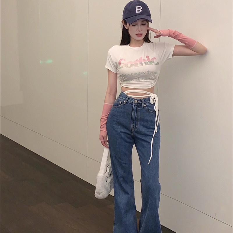 Áo Thun Tay Ngắn Thiết Kế Đan Dây Quyến Rũ Cho Nữ