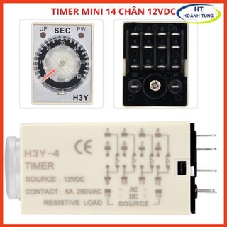 Timer mini hẹn giờ H3Y-4 điện áp 12VDC, relay đếm thời gian, công tắc tự động 14 chân tặng kèm chân đế PYF14
