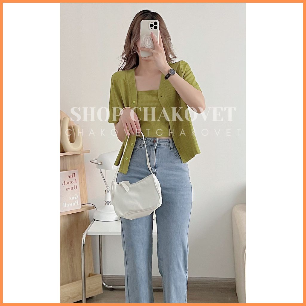 Set đồ nữ gồm áo Cadigan Croptop cổ V tay ngắn và áo 2 dây S8391 cao cấp Bộ nữ đẹp nhiều màu bánh bèo đi chơi sang chảnh