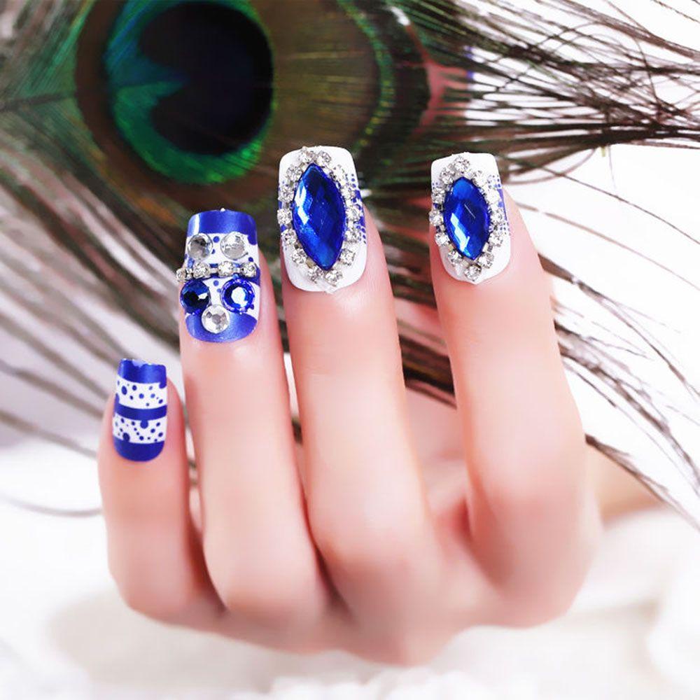 Bộ 24 Miếng Dán Trang Trí Móng Tay Họa Tiết Hoa Dành Cho Cô Dâu|Mảnh Hoàn Thiện Kết Thúc