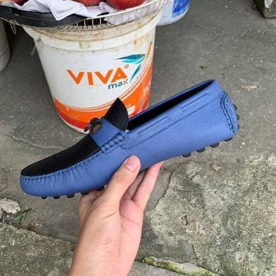 👞HIGH FASHION👞 Giày Moca da bê Like Auth xanh lưỡi đen móc khóa bạc NV MLN HV size 4-5-6-7-8