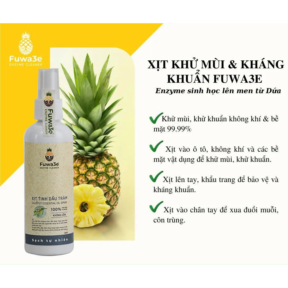 Xịt khử mùi kháng khuẩn đuổi muỗi côn trùng Fuwa3e hữu cơ tinh dầu sả chanh 100ml
