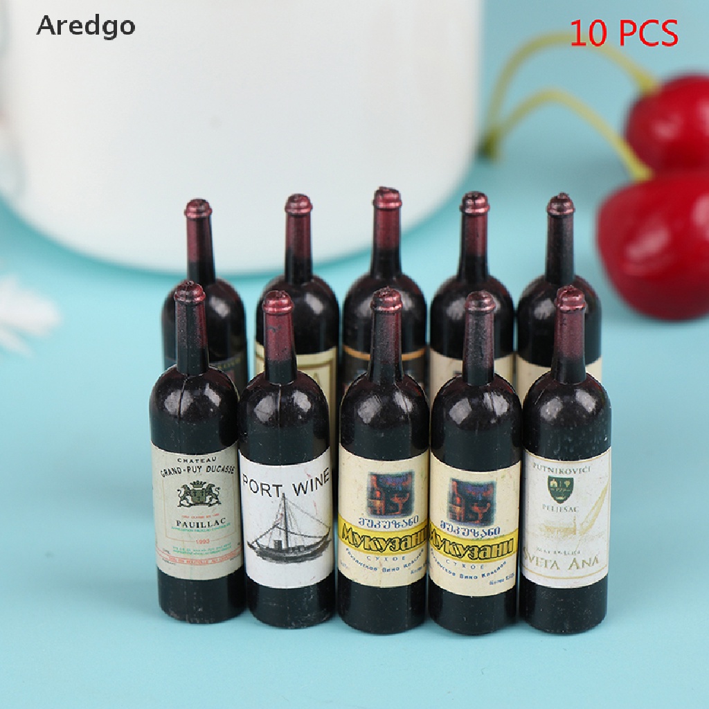 Set 10 mô hình chai rượu vang mini dùng trang trí nhà búp bê
