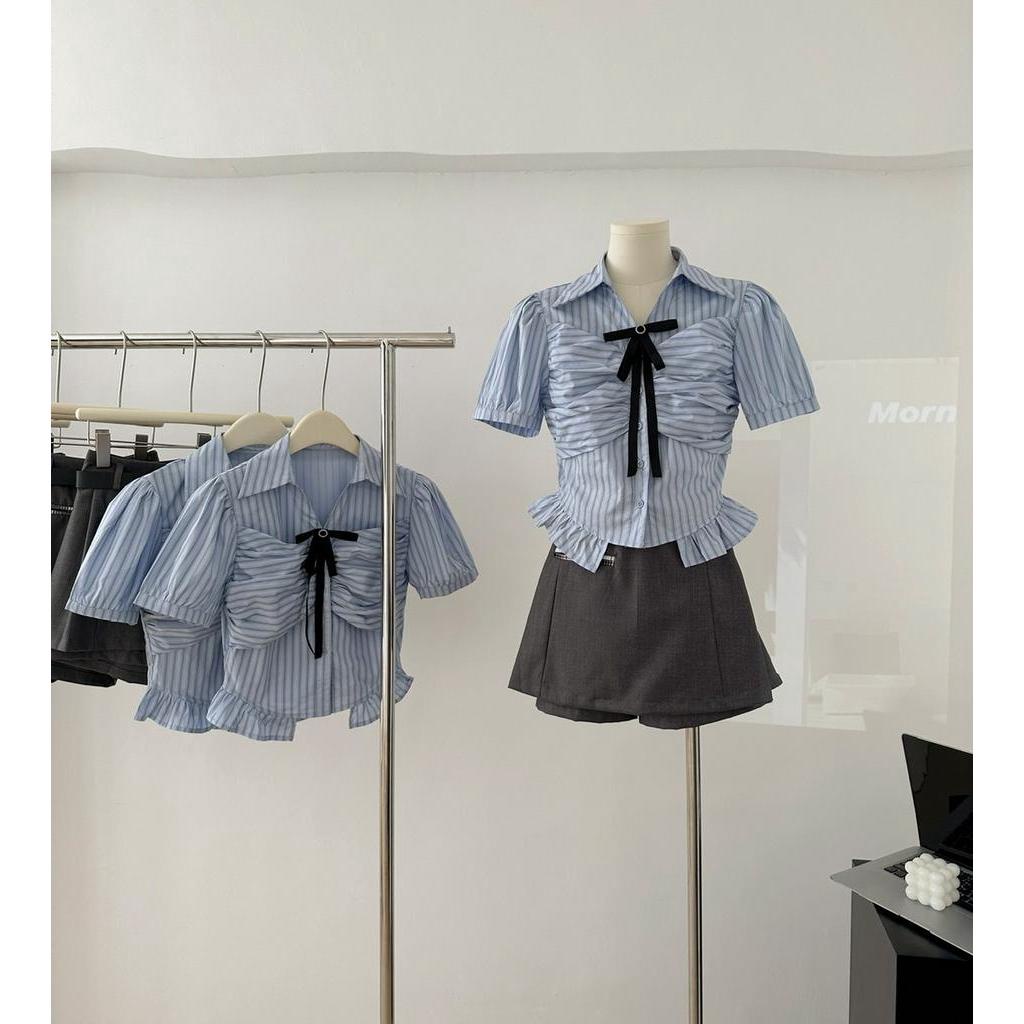 Áo Sơ Mi Kẻ Sọc Ngắn Tay Phong Cách Hàn Quốc Mã 63232