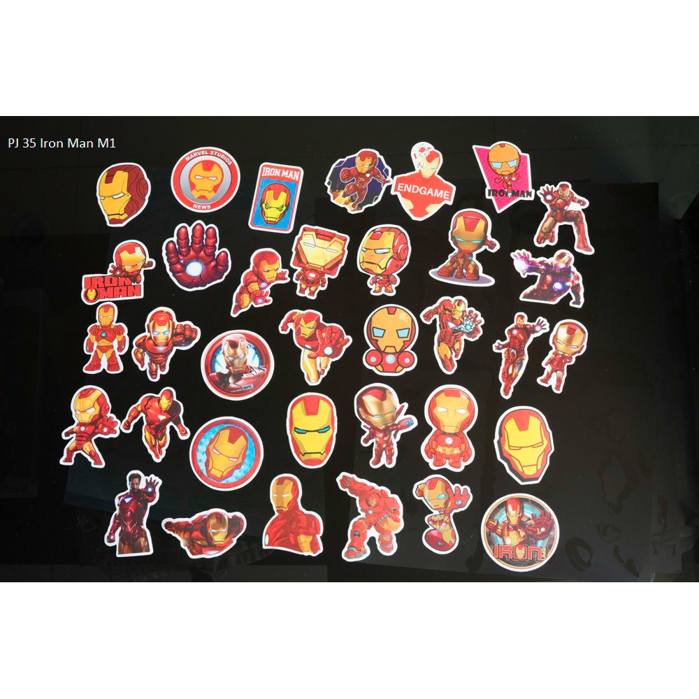 Bộ 35 miếng dán sticker, stickers cao cấp chủ đề Iron Man trang trí Vali Laptop Mũ Bảo Hiểm Xe Máy Guitar Ukelele