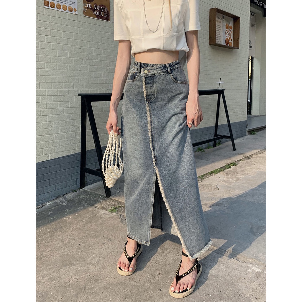 ▲Chân Váy Denim Lưng Cao Dáng Chữ a Xẻ Tà Thời Trang Mùa Hè Cho Nữ