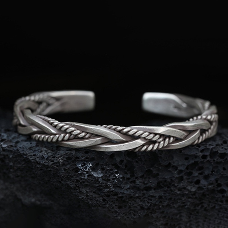 Vòng Tay Dây Bện Màu Bạc Phong Cách Thái JP5 Cho Nam