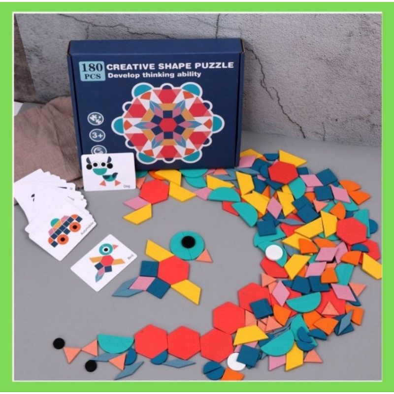 Đồ chơi ghép hình tư duy 180 chi tiết bằng gỗ - xếp hình Tangram thông minh