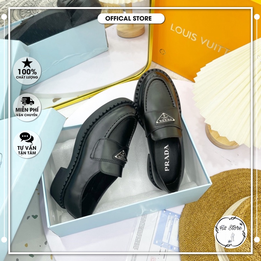 👠👟 Giày lười prada da lì gót vuông fullbox ⚡
