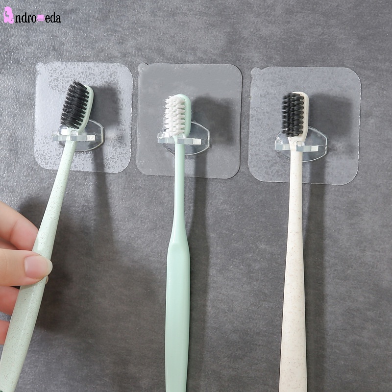 Set 10 Móc Treo Bàn Chải Đánh Răng Màu Trong Suốt Tự Dính Không Cần Đục Lỗ Cho Nhà Tắm