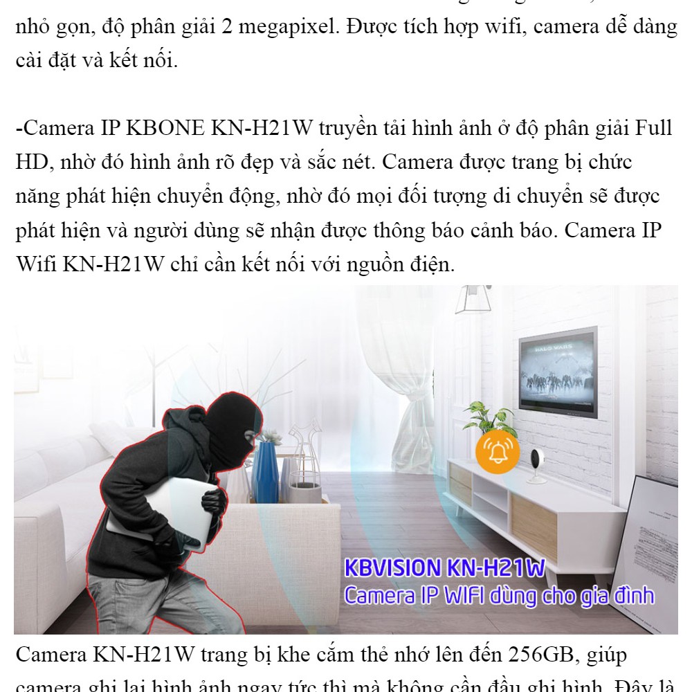 Camera wifi hồng ngoại ip KBONE KN-21W 2.0Mpx Full HD 1080P(Chính hãng) | BigBuy360 - bigbuy360.vn