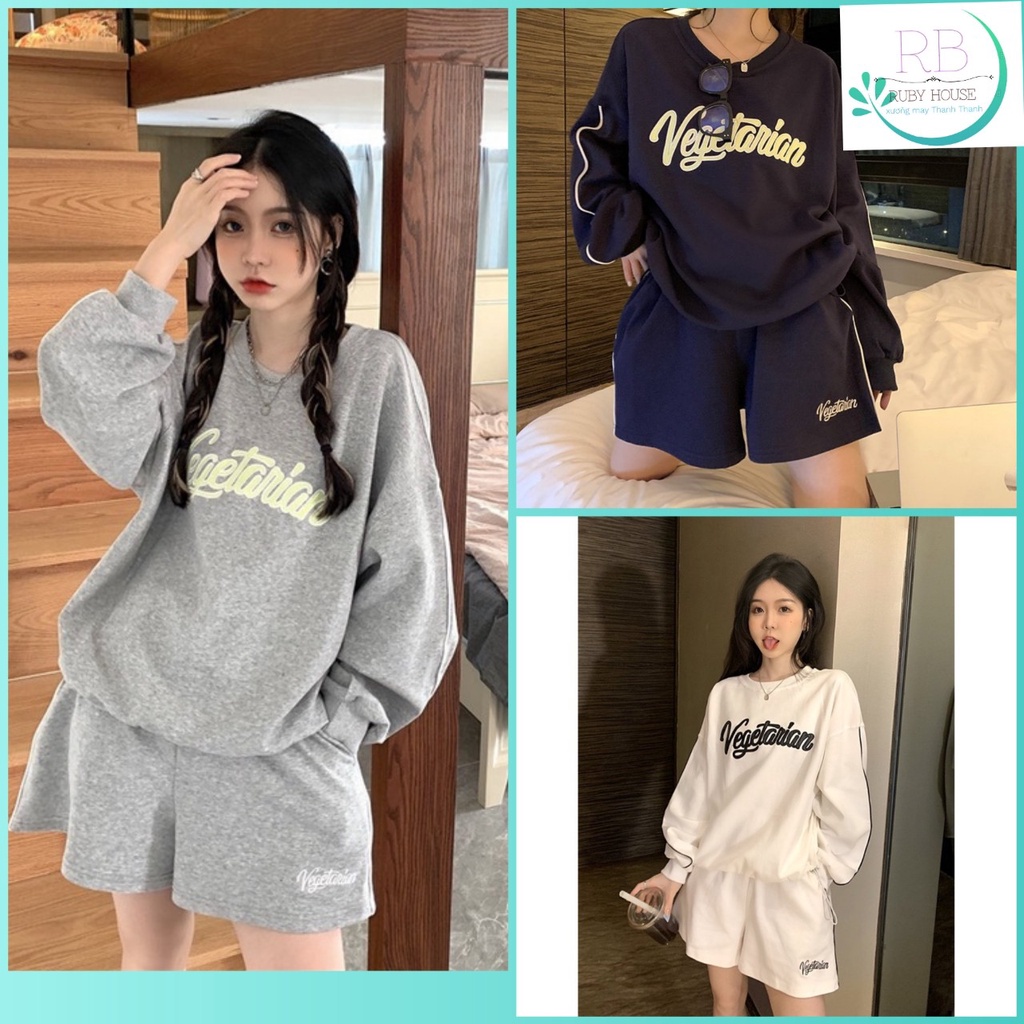 Bộ thể thao Vega RUBY chất cotton dầy, đường mí đẹp, hình in sắc nét, from thụng, may kỹ,có chốt gấu điều chỉnh