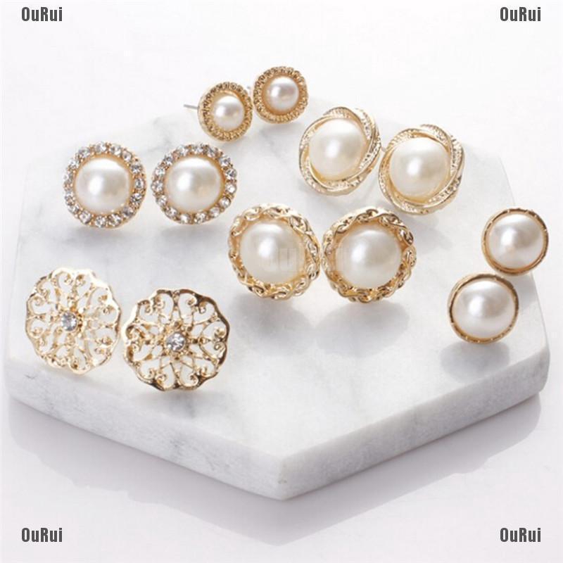 Bộ 6 Đôi Bông Tai Ngọc Trai / Ngọc Trai Nhân Tạo Thanh Lịch