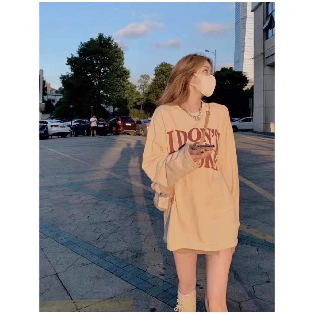 Áo SWeater Nỉ bông Dáng Rộng In Chữ I Don`t Smoke [FREESHIP] Áo Nỉ Nữ Cổ Tròn