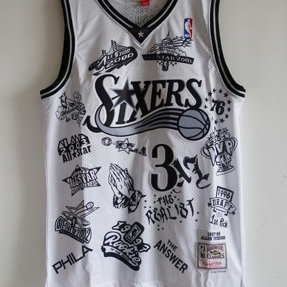 Hàng Mới Về!F &amp; X Bé Trai Áo Vest Đẹp Trai Mát Mẻ 76 Người Không. Áo Bóng Rổ Jersey 3 Iverson Jersey 97-98 Thêu Họa Tiết Phong Cách Đường Phố Mới Cho Nam Và Nữ