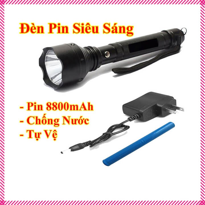 Đèn pin cầm tay siêu sáng chống thấm nước sạc điện 8800mAh 3 chế độ, đèn pin siêu sáng pin trâu