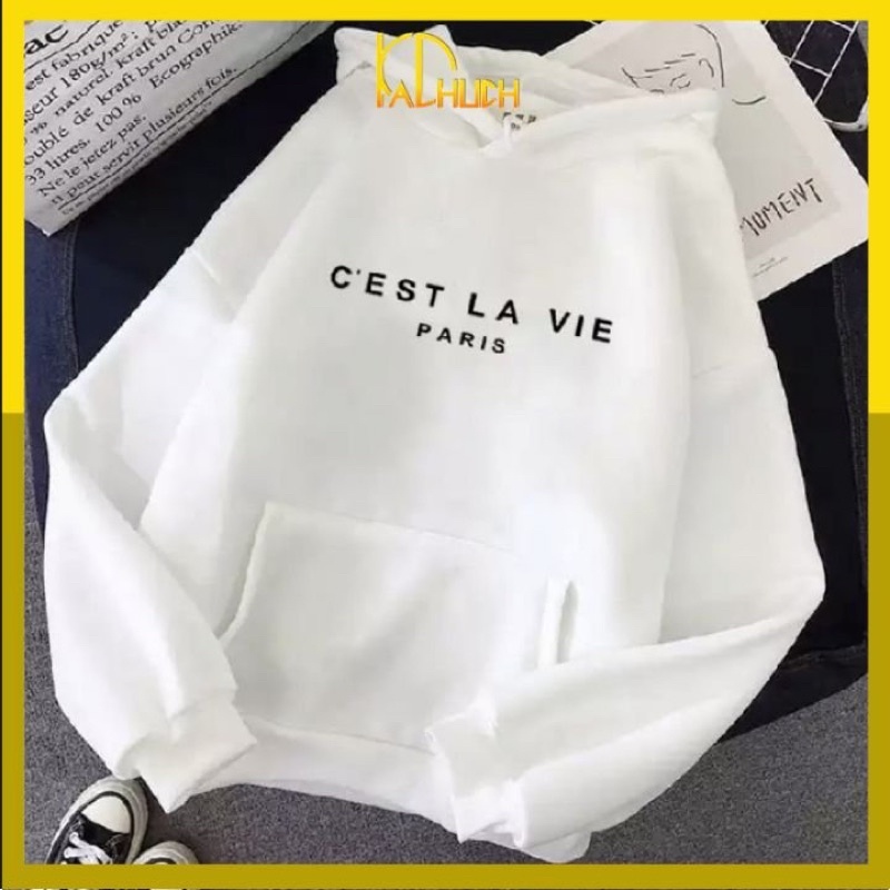 Áo khoác hoodie in Cest La Via cho nam và nữ, vải nỉ