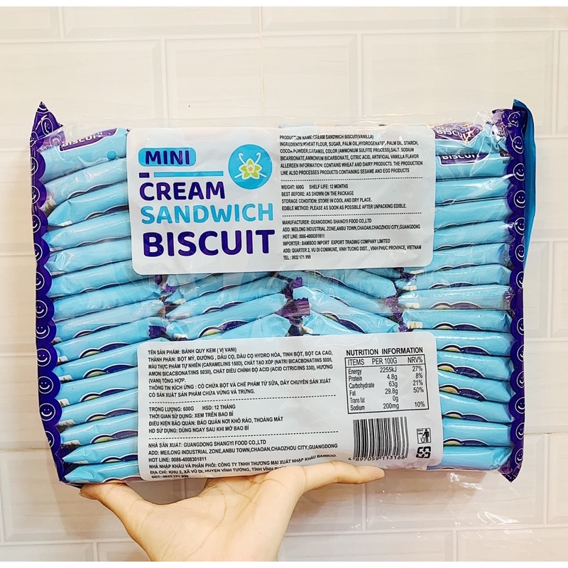 BÁNH QUY MINI KẸP KEM CREAM SANDWICH BISCUIT 4 VỊ 600GR  CÓ BÁN THÙNG