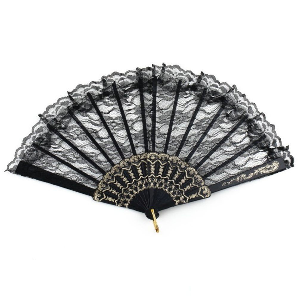 ANTIONE 1pcs Chinese Vintage Black Fancy Dress Folding Lace Hand Fan Bar Dancing New Wedding Hot Sale Costume Party/Multicolor