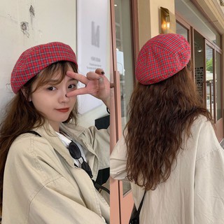 Nón Beret Cotton Họa Tiết Sọc Caro Phong Cách Hàn Quốc Cho Nữ