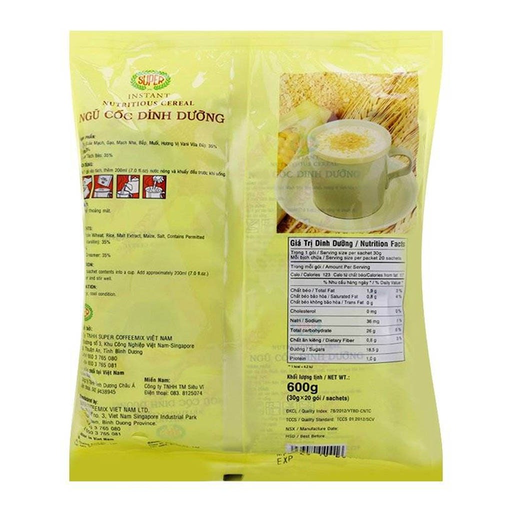 [CHÍNH HÃNG] Ngũ Cốc Dinh Dưỡng Super Hương Vị Tự Nhiên Túi 450g (20 gói x 30g)