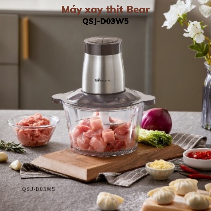 Máy Xay Thịt Mini Bear, Máy Xay Thực Phẩm, Tỏi Ớt Đa Năng,  Công Suất Lớn QSJ-D03W5- Chính Hãng Bear, Bảo Hành 18 tháng