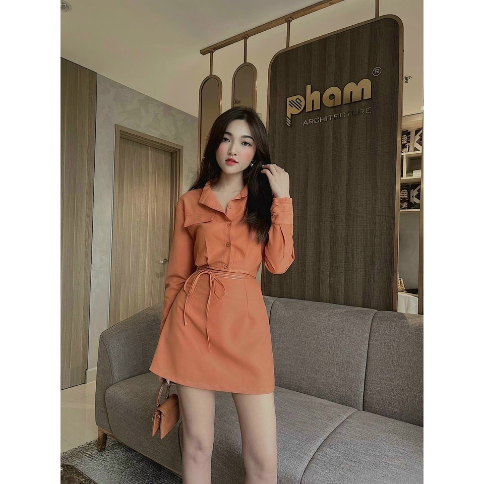 [8.8 Sales Freeship] Set váy vest nữ set đồ công sở áo tay dài túi hộp croptop cột dây eo + chân váy chữ A thanh lịch