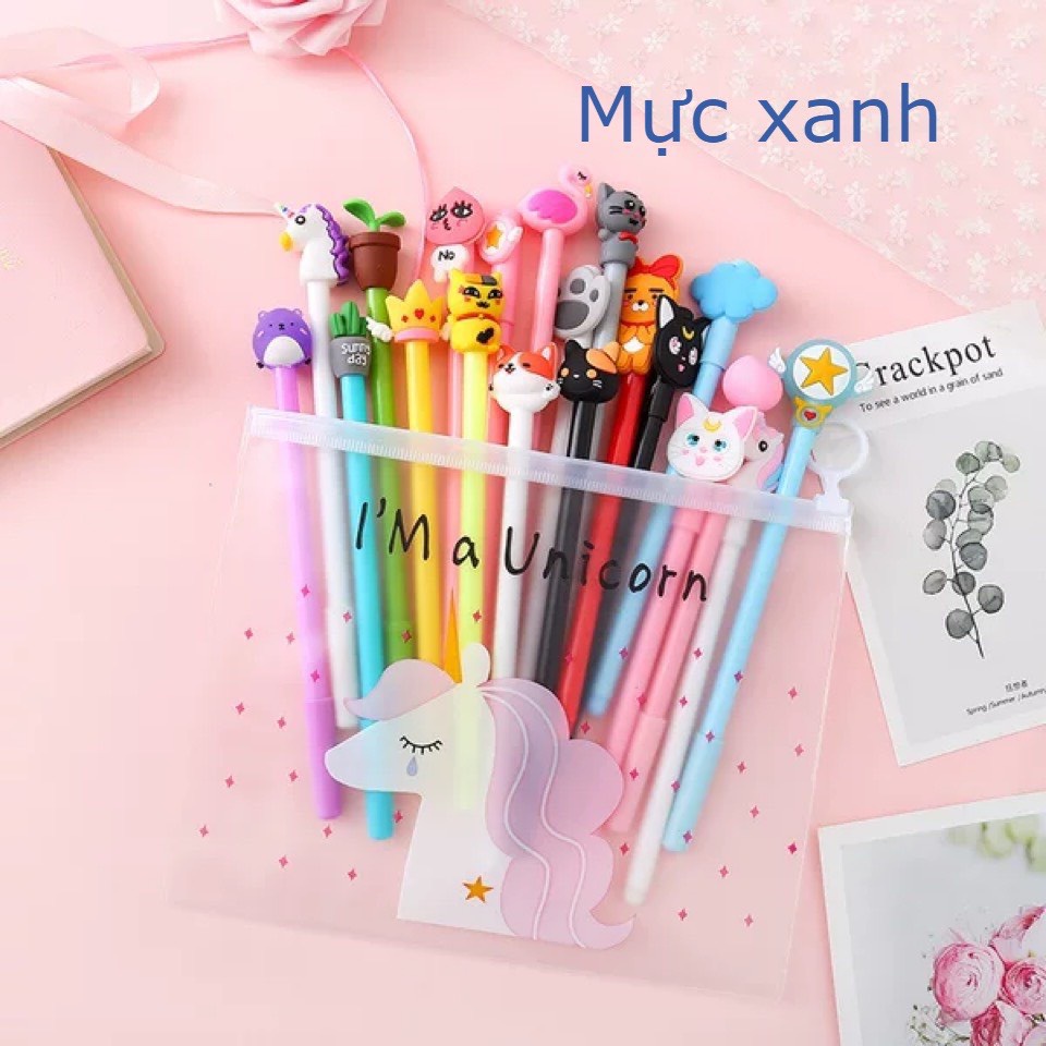 Set 20 bút nước MỰC XANH tặng túi zip nhiều hình dễ thương