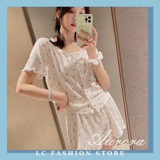 DN5 Set đồ ngủ hoa nhí mộng mơ vải đũi siêu mát LC Fashion Store