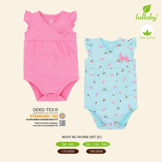 Set 2 body cộc Lullaby PREMIUM COTTON mềm mịn, mát, hàng cao cấp chín hãng