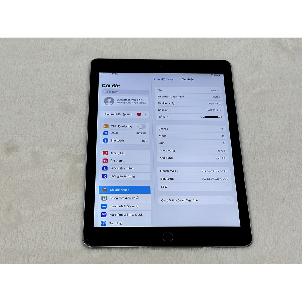 Máy tính bảng Apple iPad Air 2 dung lượng 16GB bản WIFI