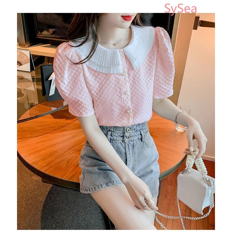 Áo Sơ Mi Chiffon Họa Tiết Sọc Caro Phong Cách Hàn Quốc