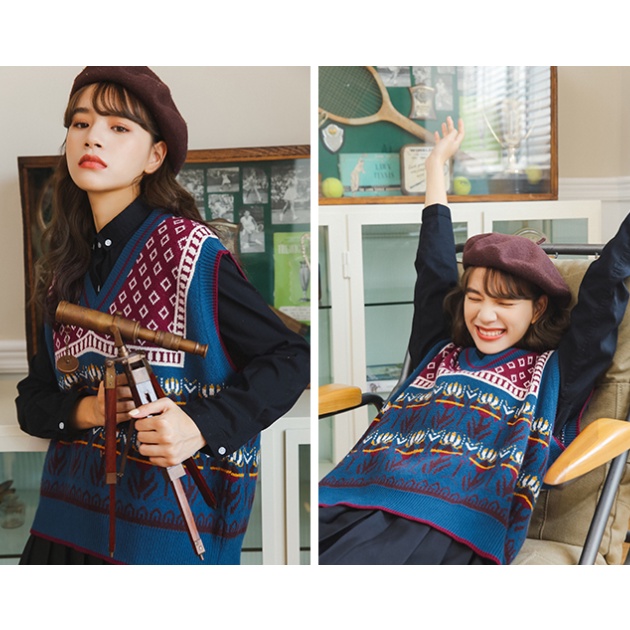 Áo khoác nữ không tay có nón phong cách retro Nhật Bản mới