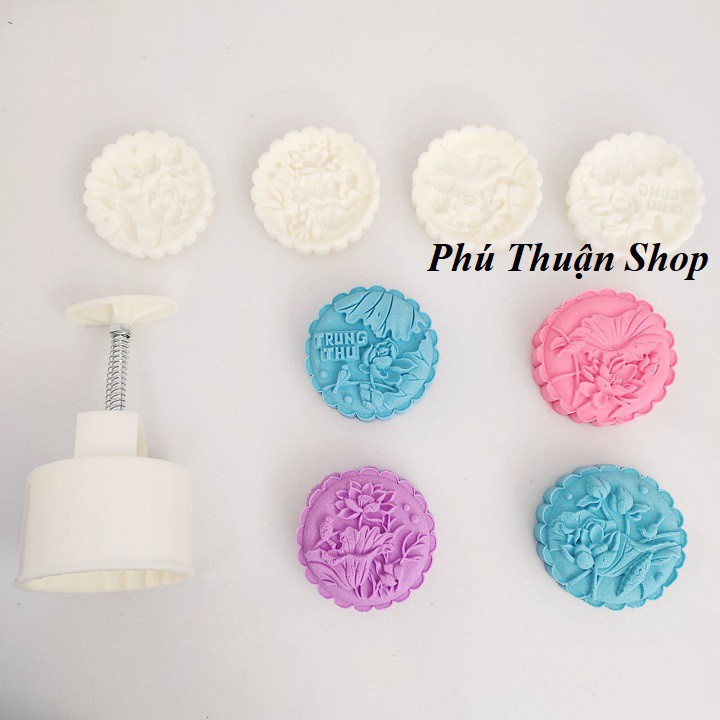 Khuôn trung thu lò xo 4 mặt hình sen 150 gram