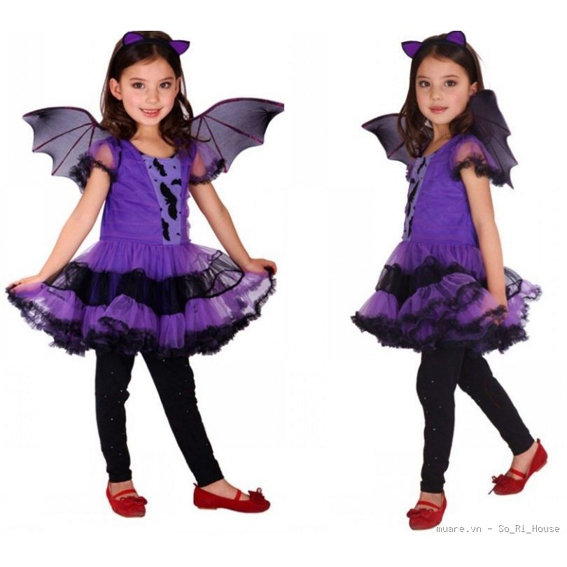 Váy hóa trang người dơi Purple Bat Girl đồ hóa trang Halloween xinh xắn cho bé gái E1082