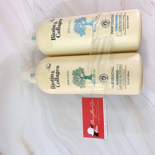 Combo dầu gội và xả Biotin & Collagen Shampoo 1L Ý