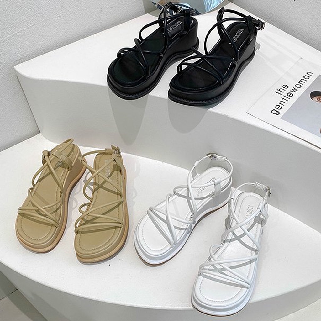 Giày Sandal Nữ Ulzzang Vintage, Dép Quai Hậu Cao Su Quai Chéo Đan Xen Đế Độn 5cm Hàn Quốc, Street Style - Iclassy_shoes
