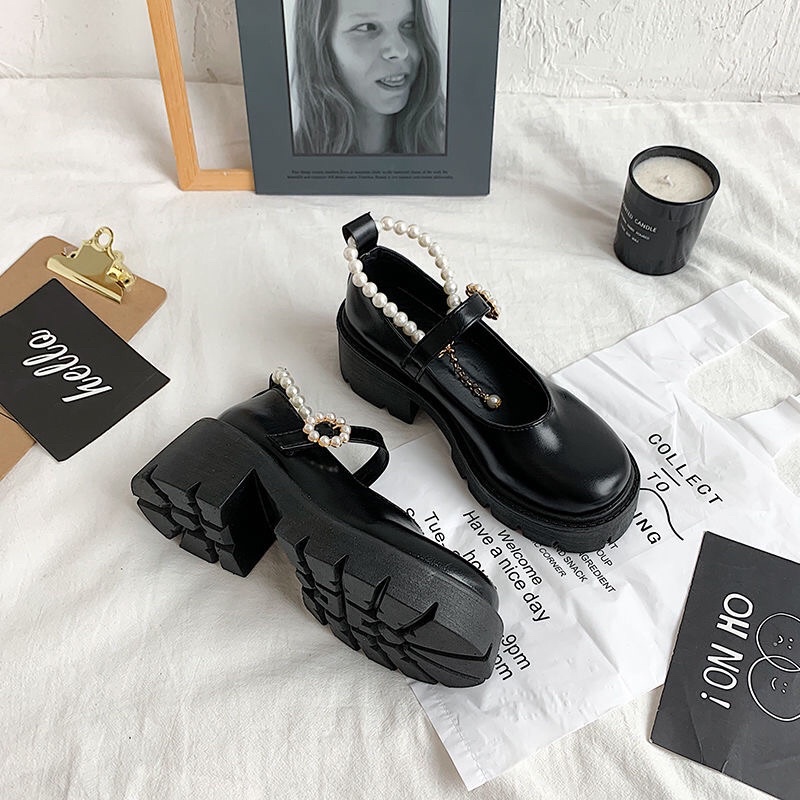 Giày oxford đế cao phối dây hạt phong cách retro