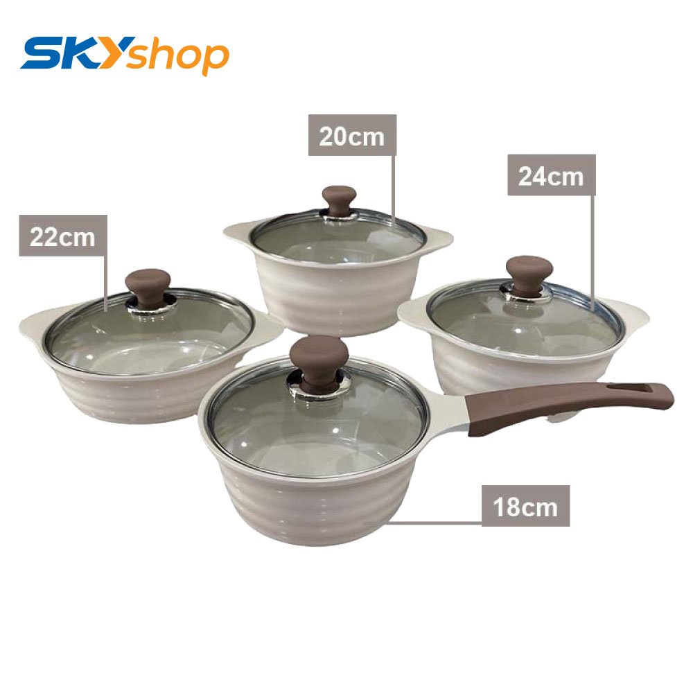 Bộ 4 Nồi Chống Dinh Đáy Từ ECORAMIC PASIH4 - Hàng Chính Hãng