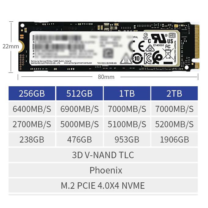 Ổ cứng SSD Samsung NVMe PM9A1 M.2 PCIe Gen4 x4 256GB - OEM 980 PRO (MZ-VL22560)
