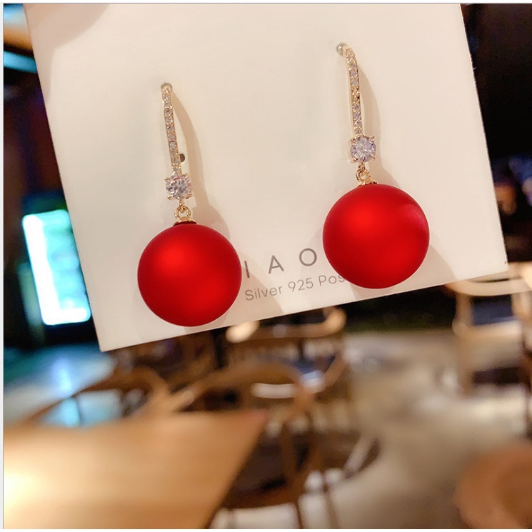 BÔNG TAI HẠT CHÂU ĐỎ HÀN QUỐC