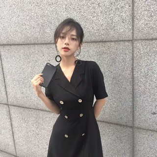 Váy cổ Vest 6 cúc dọc thanh lịch (Order-ảnh thật) bigsize
