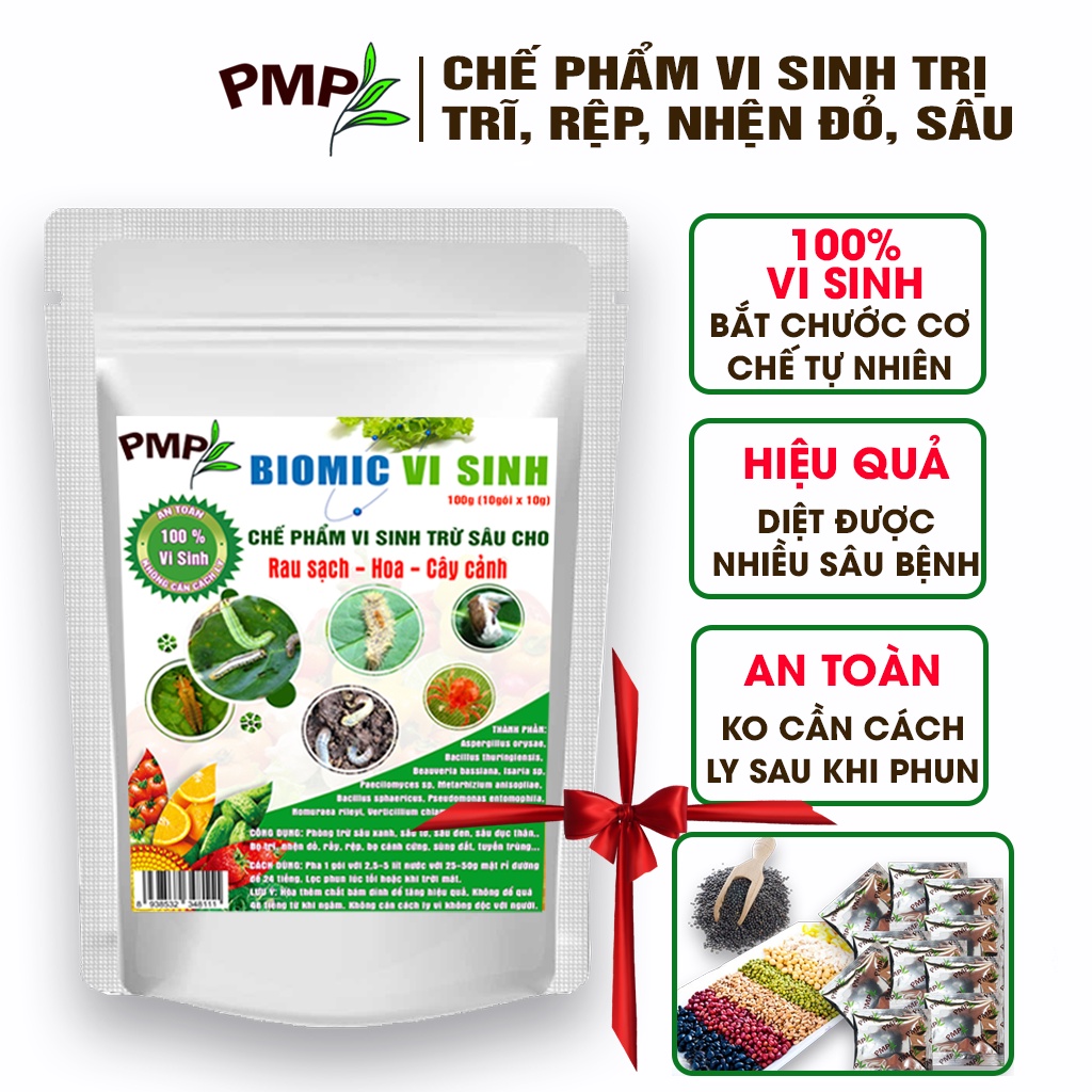 Chế phẩm vi sinh Biomic PMP trừ sâu xanh, sâu tơ, trĩ, nhện đỏ, rệp, sùng đất, tuyến trùng 100g