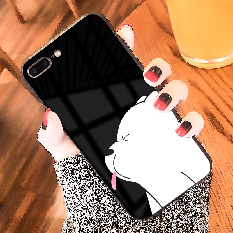 Ốp iphone lưng kính Gấu trắng đáng yêu dành cho iphone 6 đến 14promax - K351