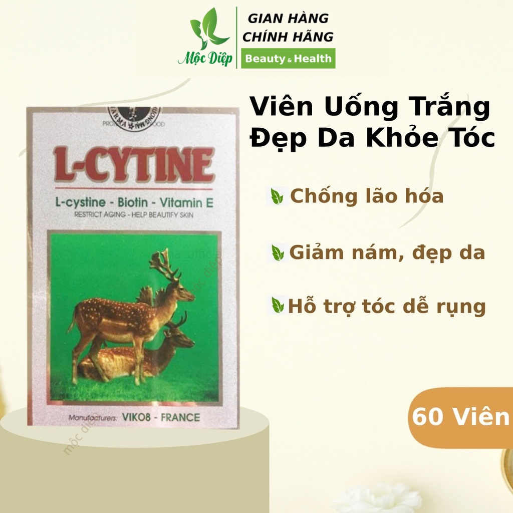 Lcystine hộp 60 viên hỗ trợ đẹp da Viên uống L cytstine chống rụng tóc mờ nám chống lão hóa