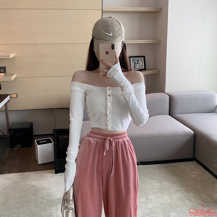 Áo Thun Nữ Dài Tay Trễ Vai Màu Trơn Quyến Rũ