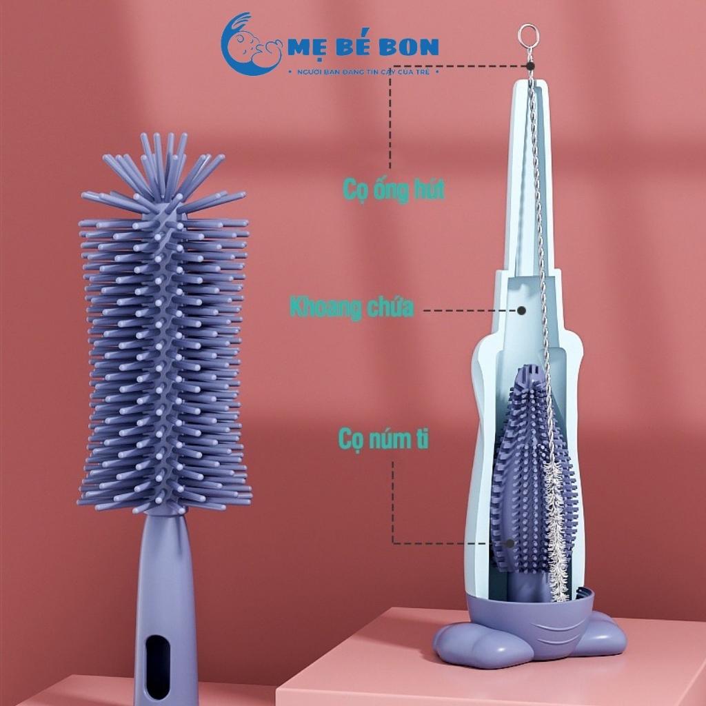 Cọ Bình Sữa Silicon Cao Cấp, Cọ Rửa Bình Sữa Silicon 3in1
