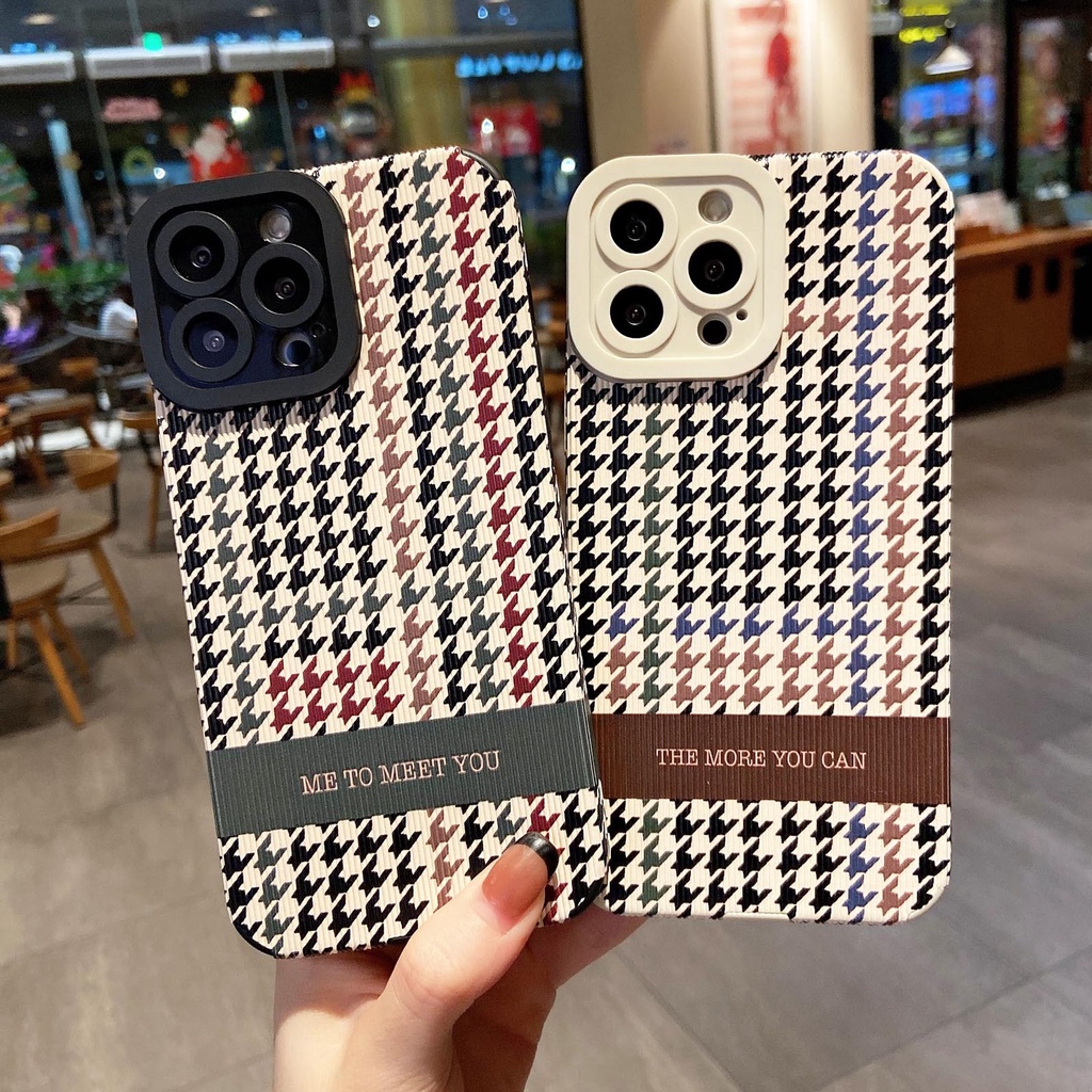 Ốp điện thoại vải giả họa tiết kẻ ô cho iPhone 13 11 Pro Max X XR XS SE2 7 8 Plus 6 6s Plus 12