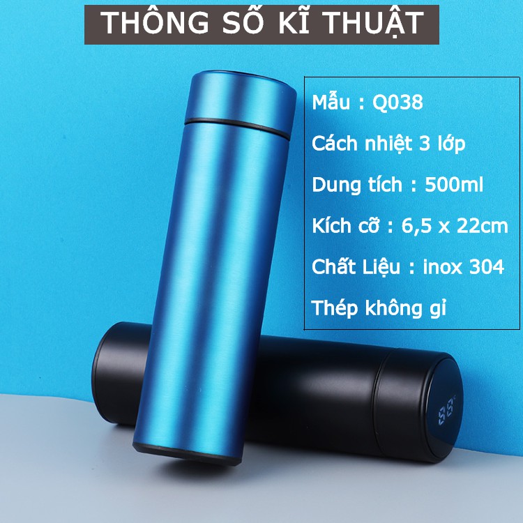 Bình Giữ Nhiệt 500ml Nắp Cảm Ứng Nhiệt Độ Inox 304 Cao cấp Q038