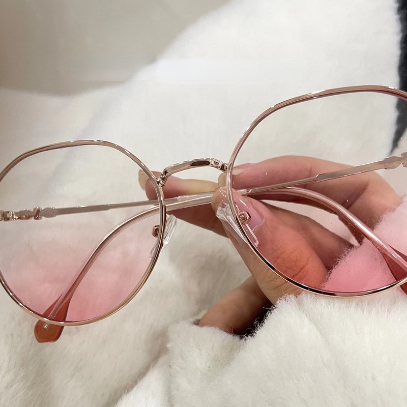 Kính Mát Gọng Kim Loại Mỏng Màu Hồng Gradient Thời Trang Hàn Quốc Cho Nữ